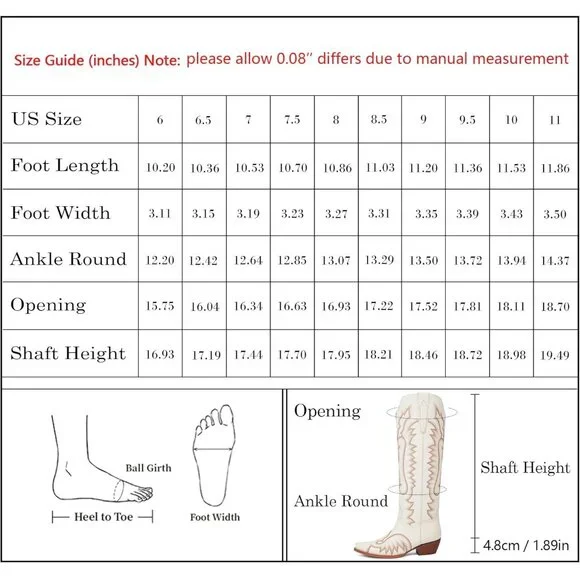 Women's White Western Cowboy Boots Knee High Chunky Heel Embroidery Boots - Picture 7 of 7